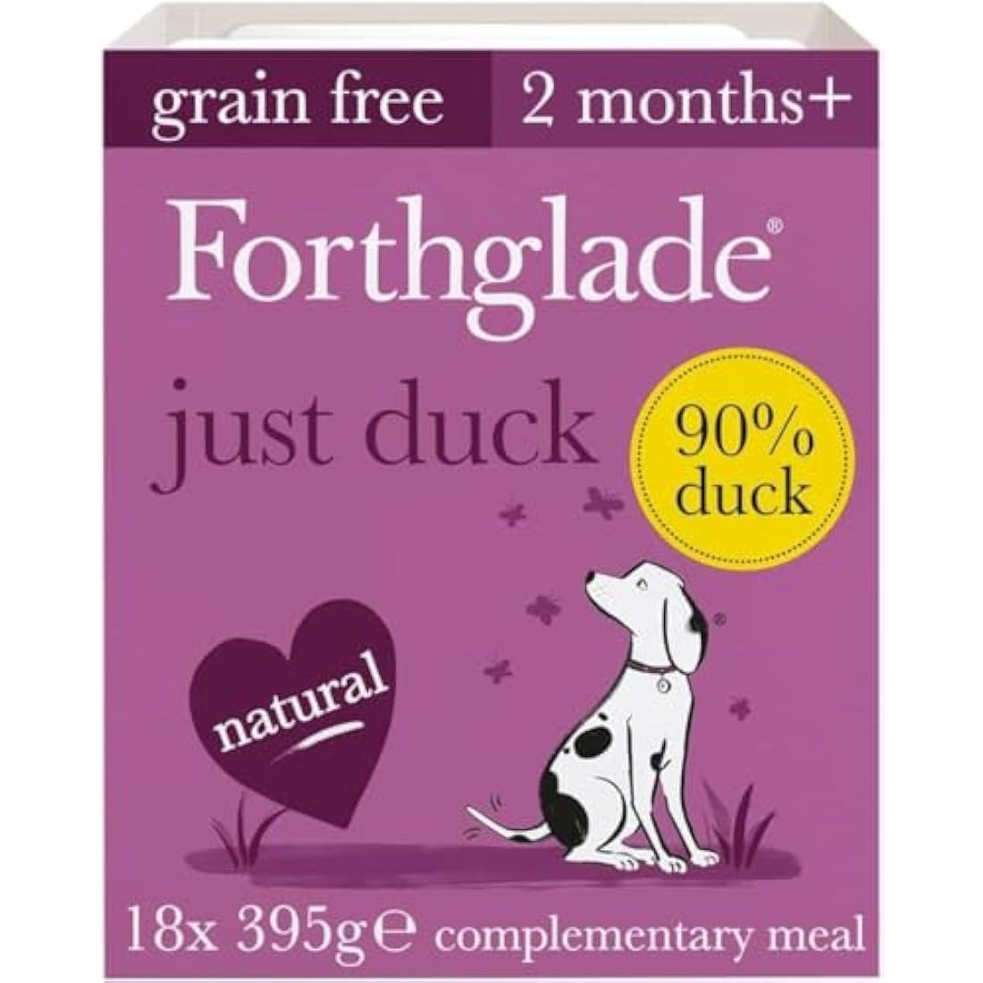 Forthglade Complementary Wet Dog Food (18 x 395g Trays) - Grain Free & Hypoallergenic Dog Food, Just 90% Duck with Vegetables, Stomach Sensitive Meals with Natural Ingredients