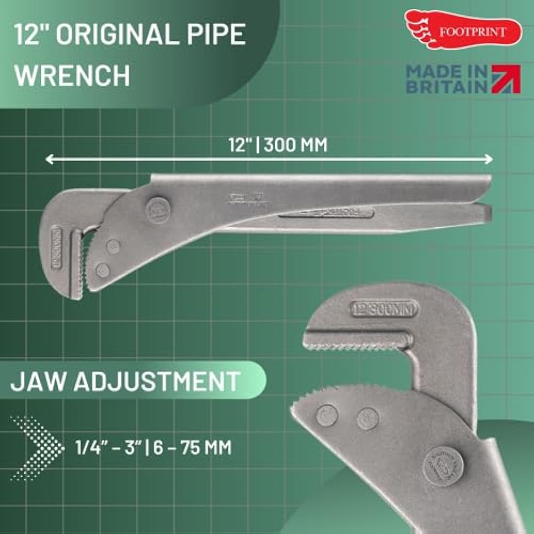 Footprint 698w Pipe Wrench 12.in, Steel
