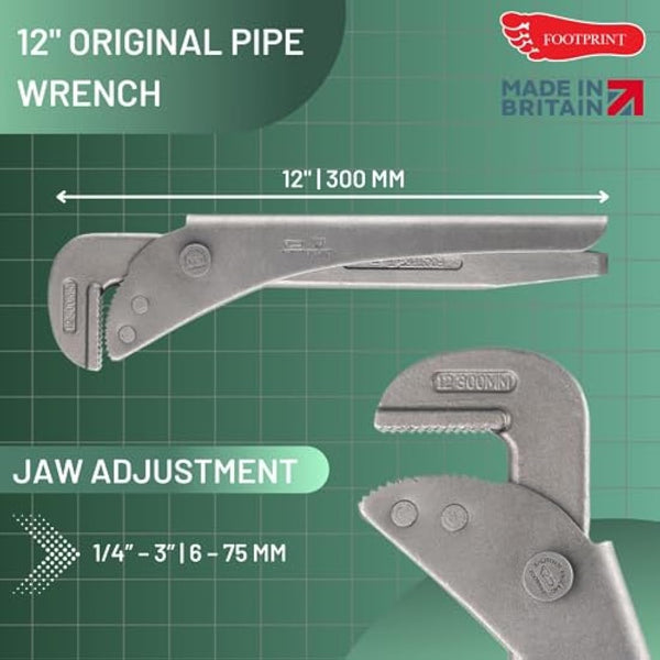 Footprint 698w Pipe Wrench 12.in, Steel