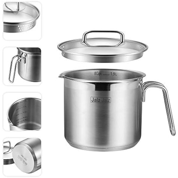 jalz jalz Stainless Steel Saucepan with Glass Lid,Classic Cookware, Sauce Pan,1.5 Quart for Boiling Milk, Sauce, Gravies, Pasta,Noodles