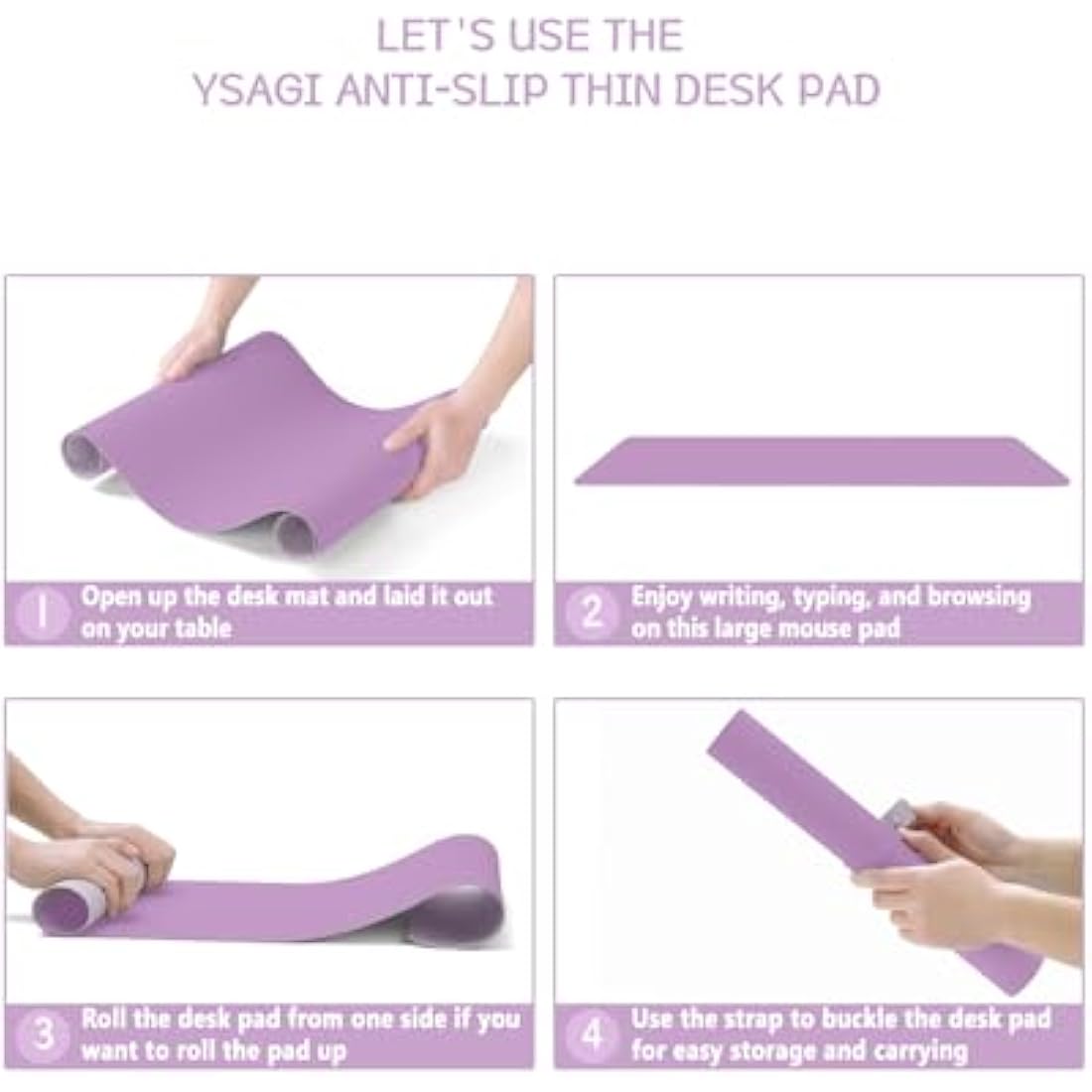 YSAGi Non-Slip Desk Pad, Waterproof PVC Leather Desk Table Protector, Ultra Thin Large Mouse Pad, Easy Clean Laptop Desk Writing Mat for Office Work/Home/Decor (90 x 43 cm, Purple)