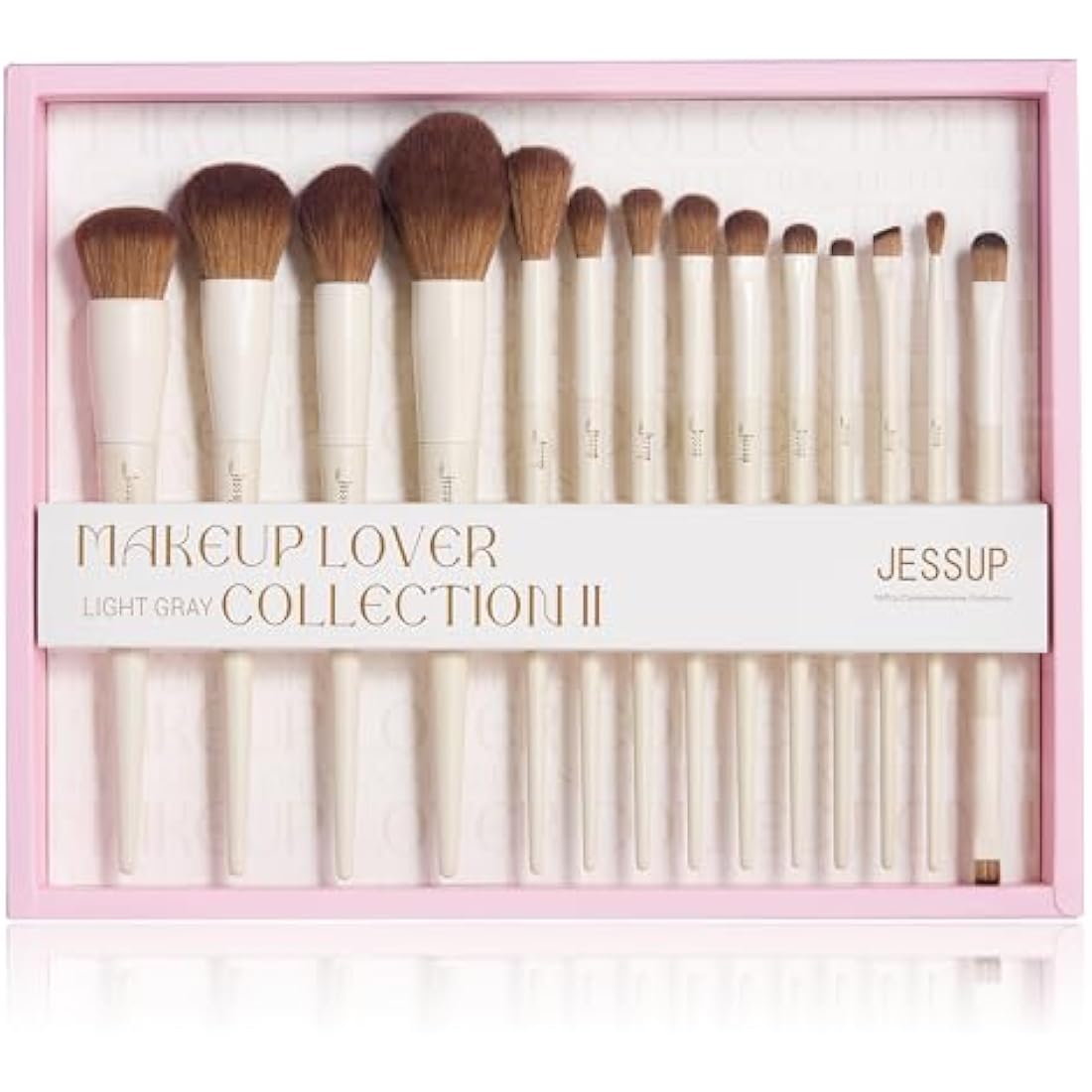 Jessup Makeup Brushes 14Pcs Makeup Brush Set Premium Synthetic Powder Foundation Contour Blush Concealer Eye Shadow Blending Liner Make Up Brush Kit Light Grey with Gift Box, T329-G