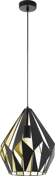 Eglo Carlton 1 Vintage Pendant Lamp, Retro Hanging Light in Black and Gold Steel, E27 Socket,  31 cm (12.2")