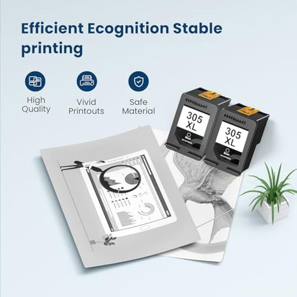 305XL Ink Cartridges Black Replacement for HP 305 Ink Cartridge,305 Printer Cartridges for HP DeskJet 2710 2720e 2722 2700 DeskJet Plus 4100 4120 Envy 6000 6020e Pro 6400 6430 Printer(2 Black)