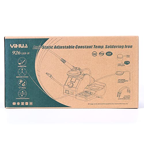 YIHUA 926LED IV 60W Digital Soldering Iron Station Kit w Temperature Stabilization for Soldering & Desoldering w Helping Hands 5 Soldering Iron Tips Lead-Free Solder Solder Sucker UK Plug (Silver)