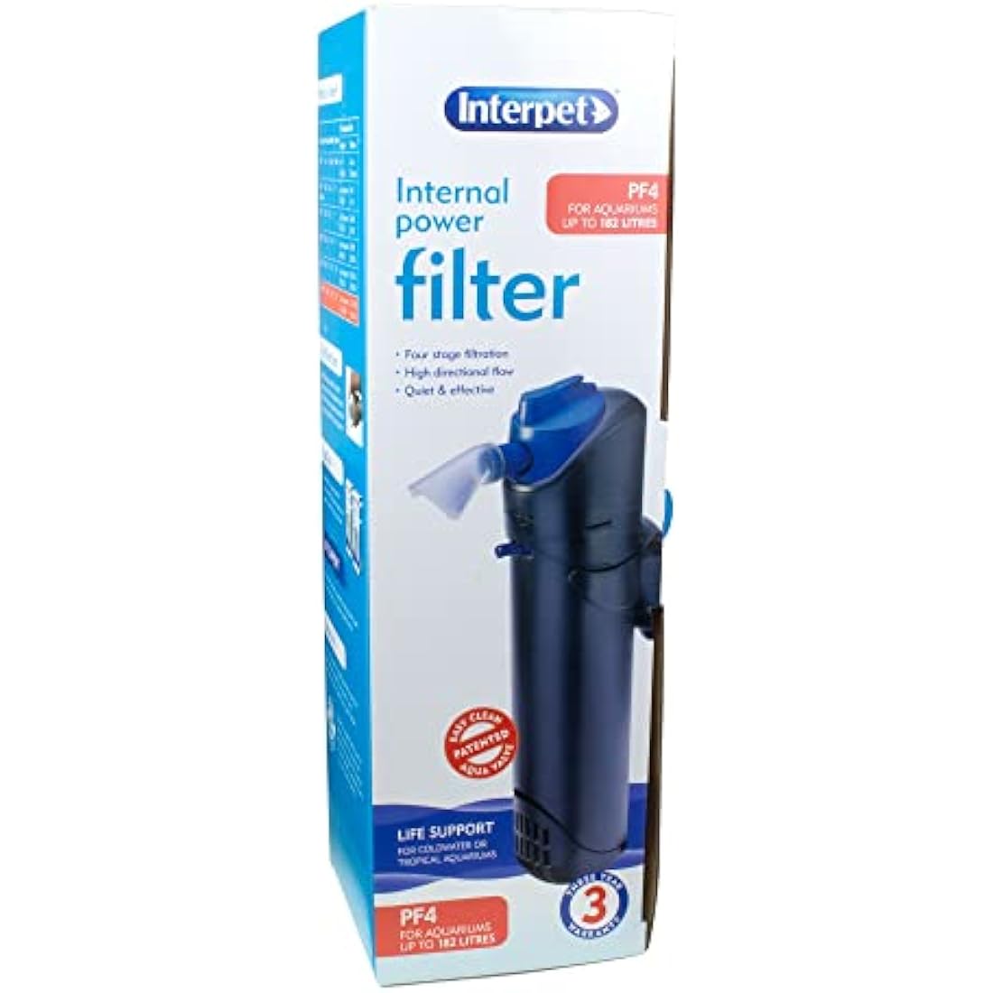 Interpet Internal Aquarium Fish Tank PF4 Power Filter, Cleans Water, for Coldwater & Tropical Aquariums Up to 182 Litre
