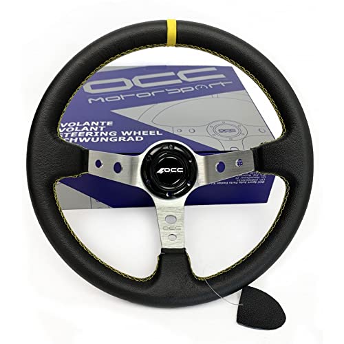 OCC MOTORSPORT OFFSET STEERING WHEEL CLASSIC MODEL PERFORATED LEATHER WITH BLACK ARMS - 90 MM FULL DISH WHEEL - 350MM (14 INCH)