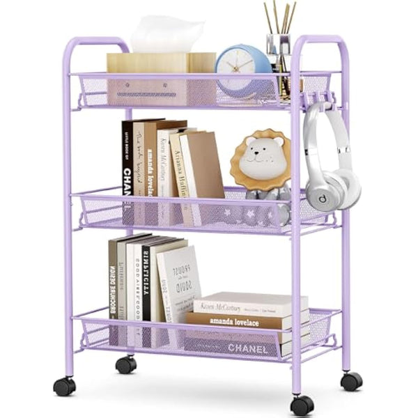 APEXCHASER 3-Tier Rolling Cart,Easy Assemble Mobile Storage Trolley On Wheels,Slide Out Utility Cart Shelving Units Kitchen Bathroom Laundry Room
