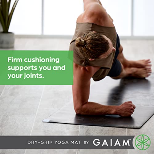 Gaiam Dry-Grip Yoga Mat - 5mm Thick Non-Slip Exercise & Fitness Mat for Standard or Hot Yoga, Pilates and Floor Workouts - Cushioned Support, Non-Slip