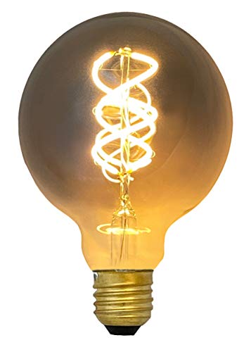 greenandco E27 G95 LED Vintage Filament Bulb Silver Grey 5W 200lm 1800K Extra Warm White 360 230V, no Flicker, not dimmable, 4-Pack