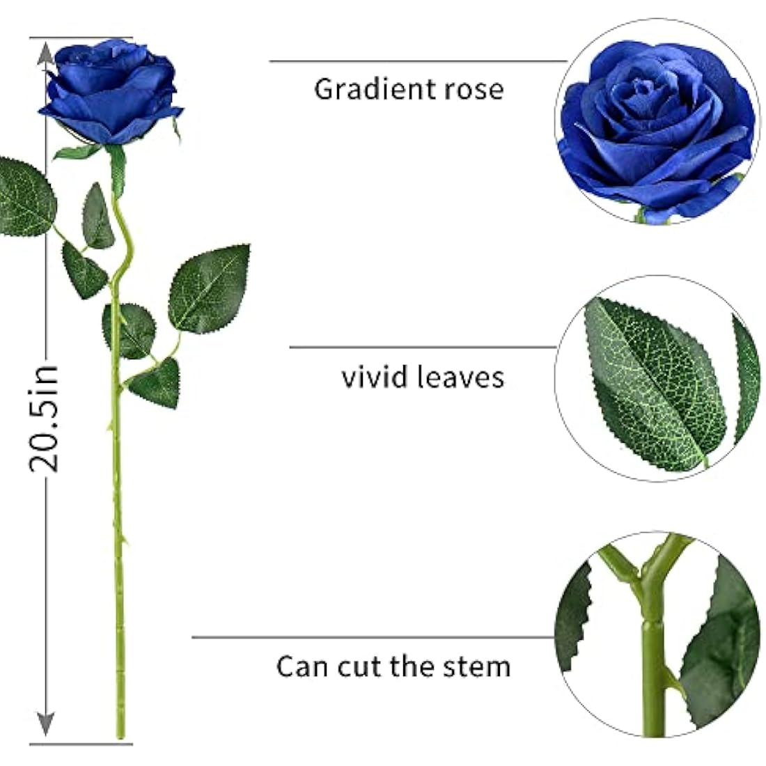 Flojery 10pcs Royal Blue Silk Roses Artificial Rose Flowers Long Stem for DIY Wedding Bouquet Table Centerpiece Home Decor (Royal Blue)