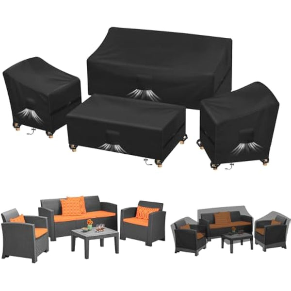 Kovshuiwe 4-Piece Outdoor Veranda Patio Garden Furniture Covers Set, Waterproof Upgraded 420D Heavy Duty Oxford Fabric Rattan Furniture Cover for Chair Sofa(Black)