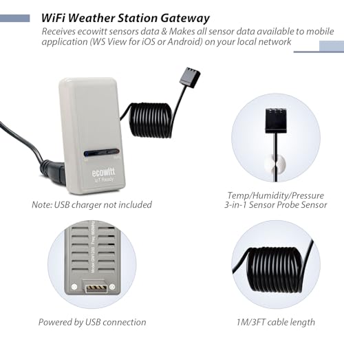 ECOWITT Gateway GW1200 for Weather Stations with Outdoor Sensor Wireless, Indoor 3 in 1 Temperature, Humidity, and Barometric Sensor for Home Office IOT, Base Station for Ecowitt Sensor Series 868 HMZ