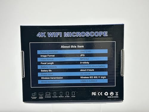 Ninyoon 4K WiFi Microscope for iPhone/Android PC, 50 to 1000X USB Digital Microscope Wireless Super HD Endoscope Camera Compatible with All Cellphones iPad Android Tablet Windows Mac Chrome Linux