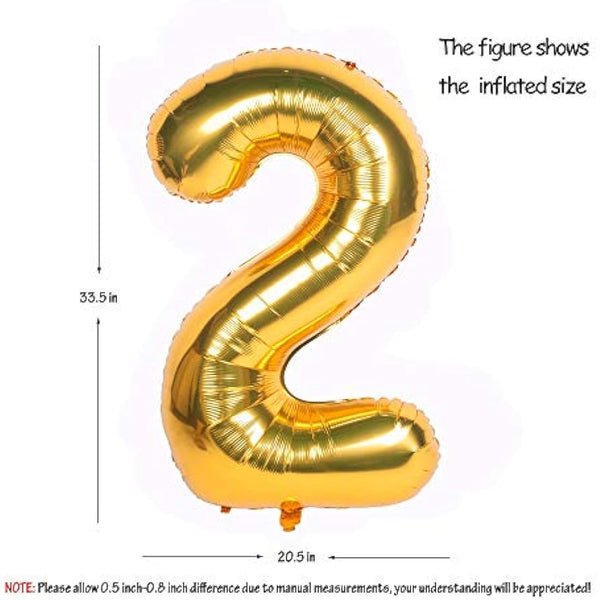 Gold 2 balloons 40 Inch Giant Helium Foil Number 0 to 9 Gold Balloon Birthday Wedding Party Digital Decorations (Number 2)