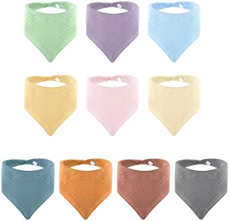 10 Packs Baby Bandana Dribble Bibs, Cotton Soft and Absorbent Drool Bibs with Adjustable Snaps
