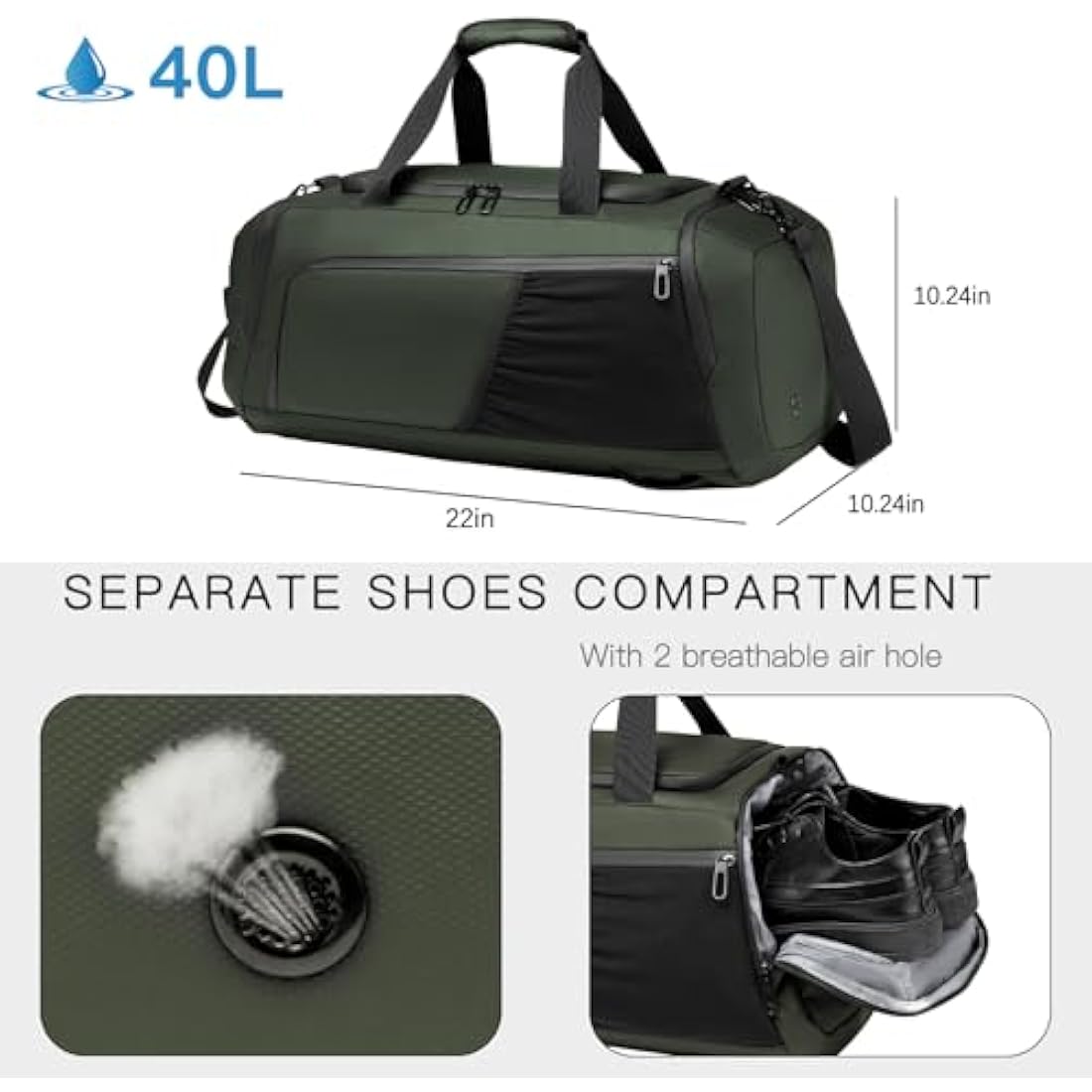 Gym Sports Bag for Men,40L Waterproof Gym Duffle Bag with Shoes Compartment and Wet Pocket,Travel Duffel Bag with Shoulder Strap and Backpack