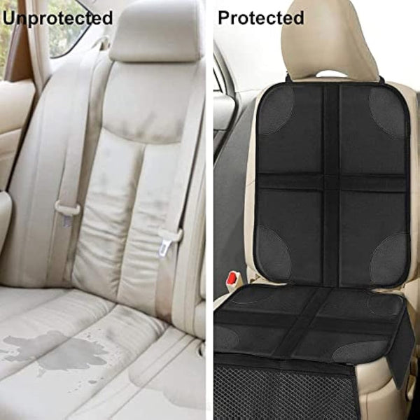 HONZUEN Baby Car Seat Protector Universal Thick Child Seat Protector with ISOFIX with Mesh Pockets Non-Slip Black Child Car Seats Covers Protectors for Kids Seat Liner 1 Pack