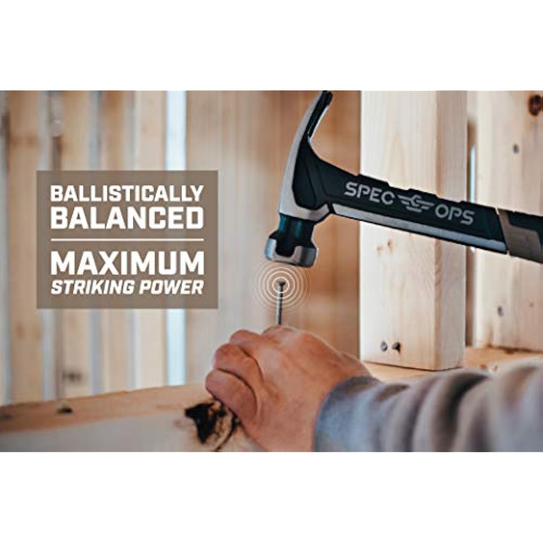 Spec Ops - SPEC-M20SF-S Tools Nailing Hammer, 20 oz, Rip Claw, Smooth Face, Soft Mallet Face, Shock-Absorbing Grip, 3% Donated to Veterans Black/Tan