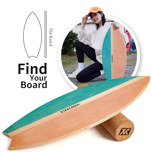 XCMAN Surf Balance Board Trainer with Roller Wooden Exercise Balancing Stability Trainer - Non Slip Surface for Adults |Balance Board