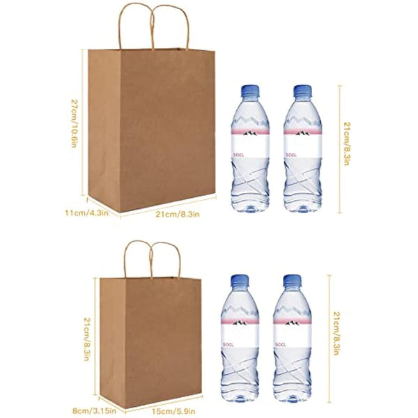 HAUSPROFI 25pcs Kraft Paper Bags for Gifts, Food & Sweets, Strong Carrier Bags with Twisted Handles for Kid Parties, Weddings, 27x21x11cm, Thicken 130gsm