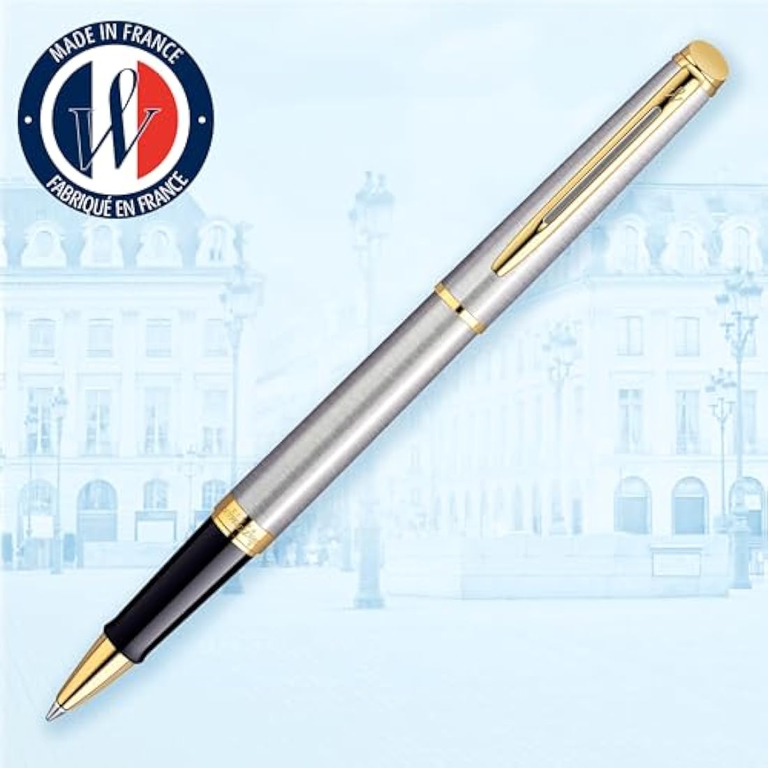 Waterman Hémisphère Rollerball Pen | Stainless Steel with 23k Gold Trim | Fine Point | Black Ink | Gift Box