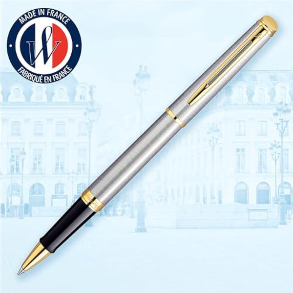 Waterman Hémisphère Rollerball Pen | Stainless Steel with 23k Gold Trim | Fine Point | Black Ink | Gift Box