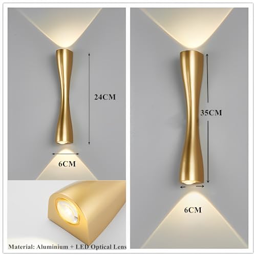 KRUIHAN LED Up and Down Wall Lights Modern Gold Wall Lamp Metal Wall Sconce Lights Indoor Wall Lighting LED Lights for Bedroom,Beside,Living