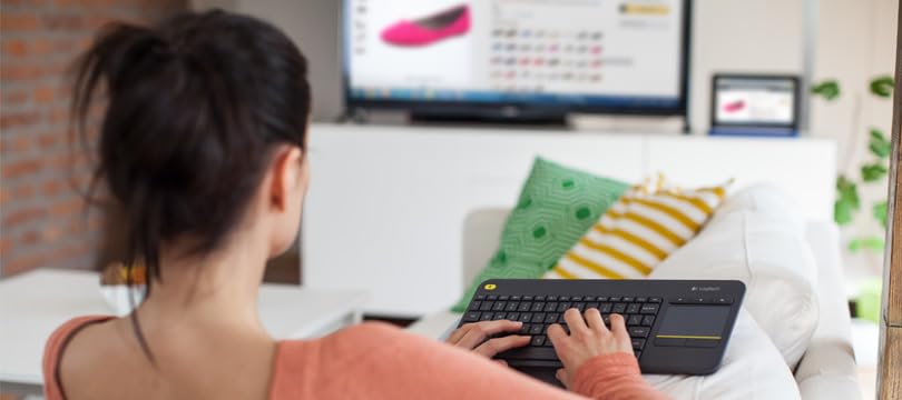 Logitech K400 Plus Wireless Touch TV Keyboard With Easy Media Control and Built-in Touchpad, HTPC Keyboard for PC-connected TV, Windows, Android, Chrome OS, Laptop, QWERTY UK English Layout - Black