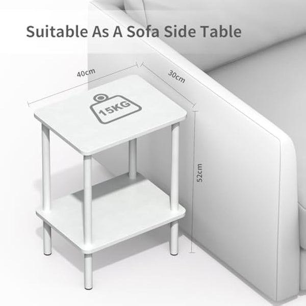 APICIZON 2 Tier Side Table, Narrow End Table with Storage Shelf, Bedside Table Nightstand for Small Spaces, Bedroom, Living Room, Entryway, Farmhouse, No-Tool Assembly, White