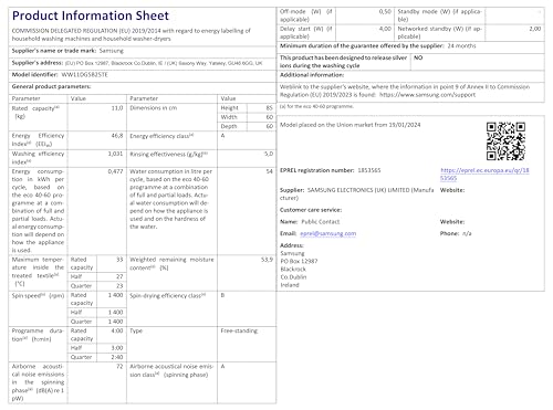 Samsung Series 5 11kg Washing Machine, AI Energy and WiFi-enabled, White, WW11DG5B25TEEU