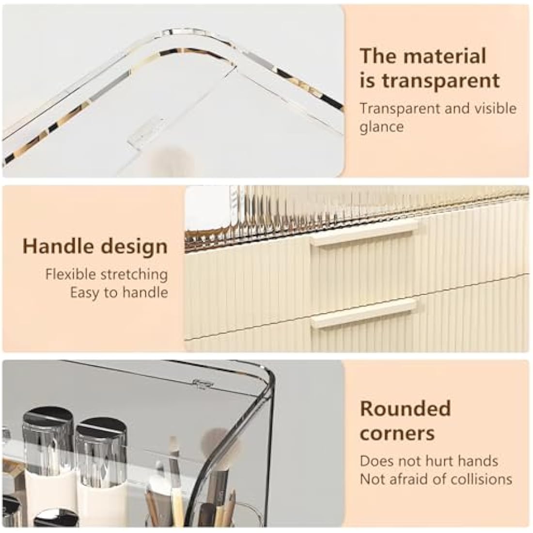 DASITON Clear Dustproof Two layers Storage Box,Makeup Brush Holder,Large Capacity Desktop Storage Box with Drawer,for Beauty Products,Perfume,Jewelry,Nail Polish