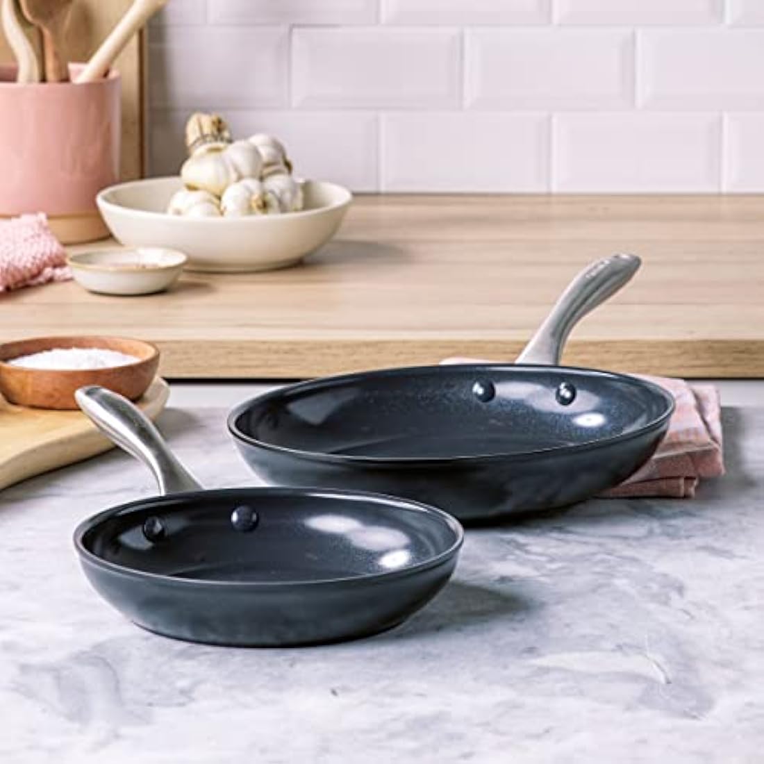 GreenPan Lima Midnight Hard Anodized Healthy Ceramic Non-Stick 20 cm and 26 cm Frying Pan Skillet Set, PFAS-Free, Induction Suitable, Oven Safe, Black