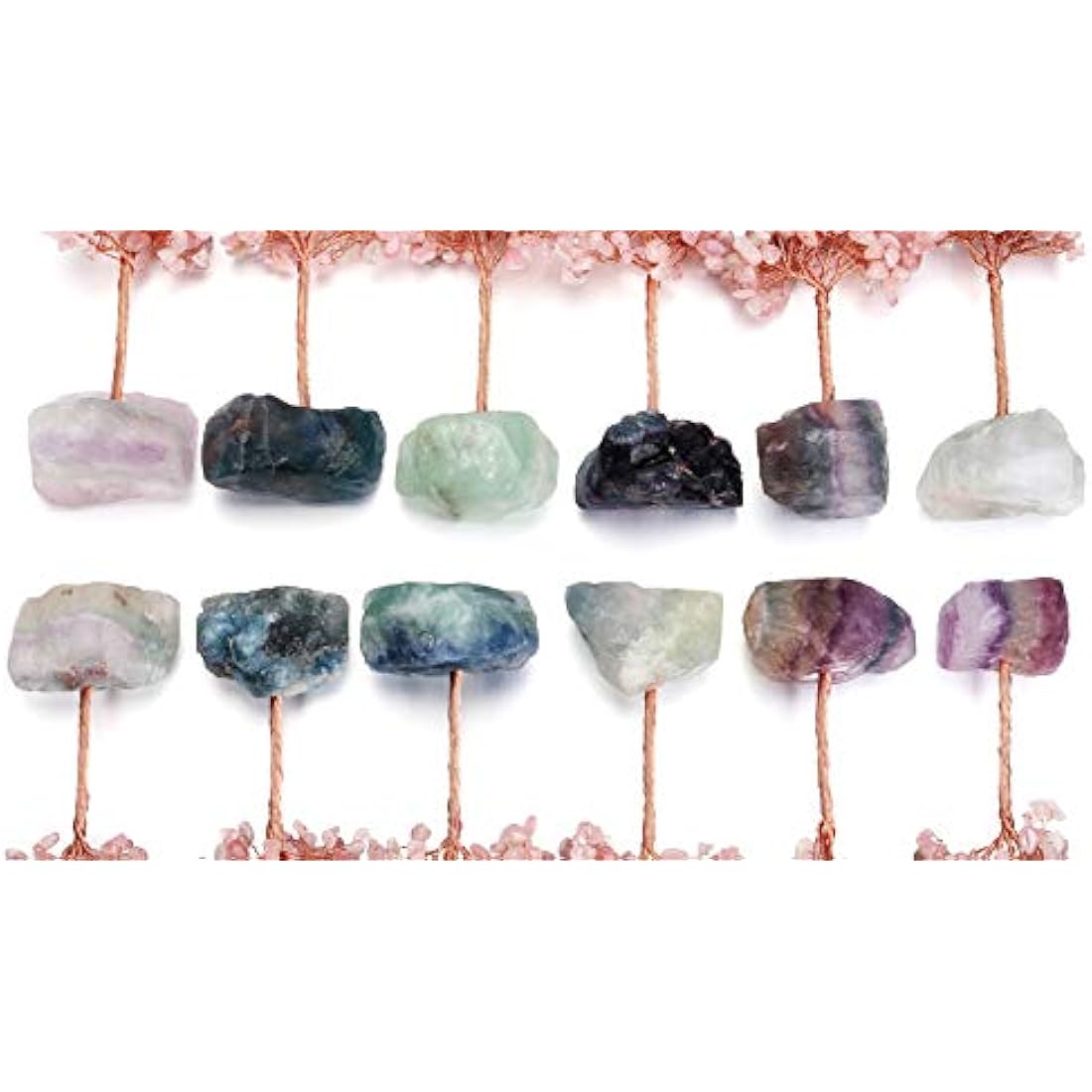 JSDDE Rose Quartz Crystal Healing Crystals Gemstones Feng Shui Money Tree of Life Figurines