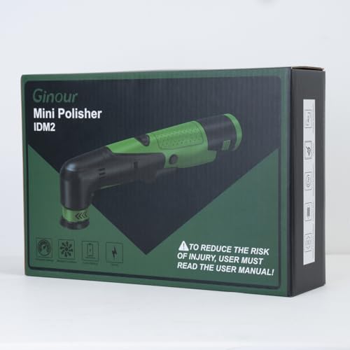Ginour Cordless Car Polisher, 12V2Ah Batteried Car Buffer Polisher Machine, 6 Speed 2800~5000OPM Mini Polisher Rotary & Dual Action Car Polisher for Car Motorcycle Detailing, Backing Plates 2''/1.2''