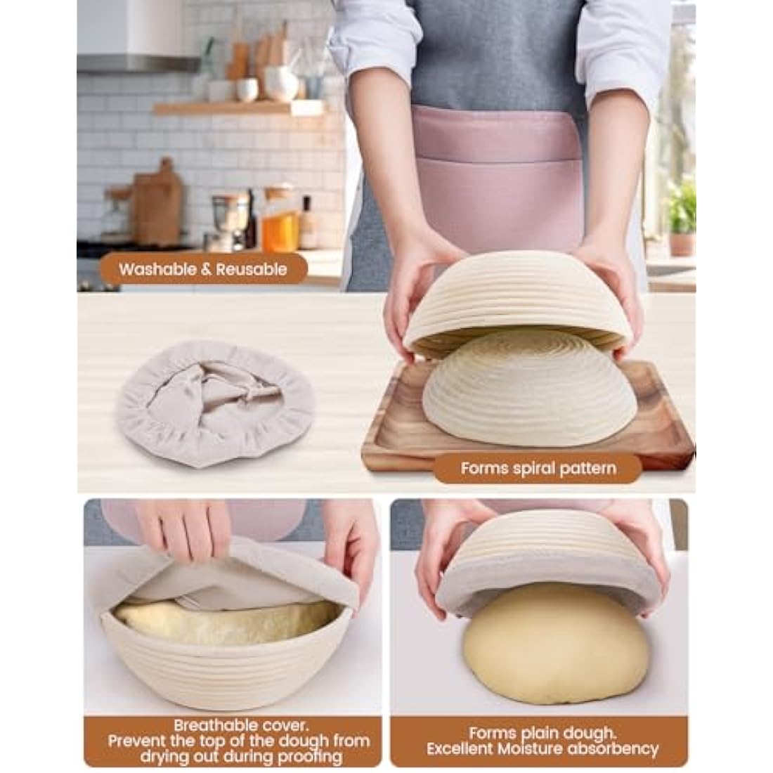 Bread Proofing Basket Set, PITCH PULSE 9 Inch Round and 10 Inch Oval Banneton Bowl with Sourdough Bread Making Tools Kit