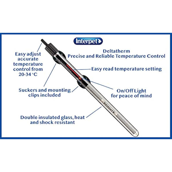 Interpet Deltatherm Aquarium Fish Tank Heater, adjustable, for Tropical and Marine, 25 W, for aquariums up to 30 litres,Black