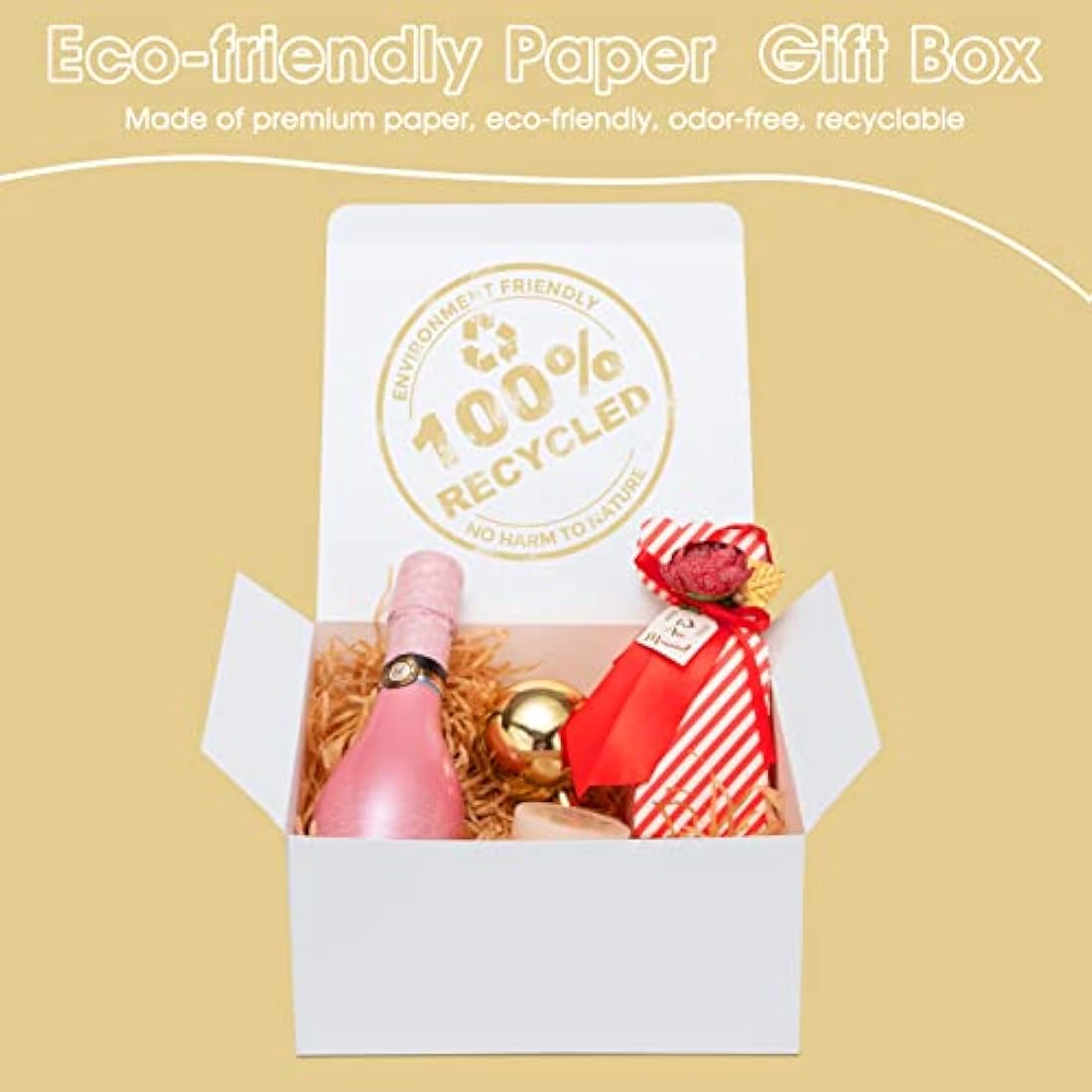 HOUSE DAY Gift Boxes 20x20x10cm Gift Boxes for Bridesmaids Kraft Gift Boxes with Lids for Crafting, Cupcake Boxes Easy Assemble Boxes 10Pack White
