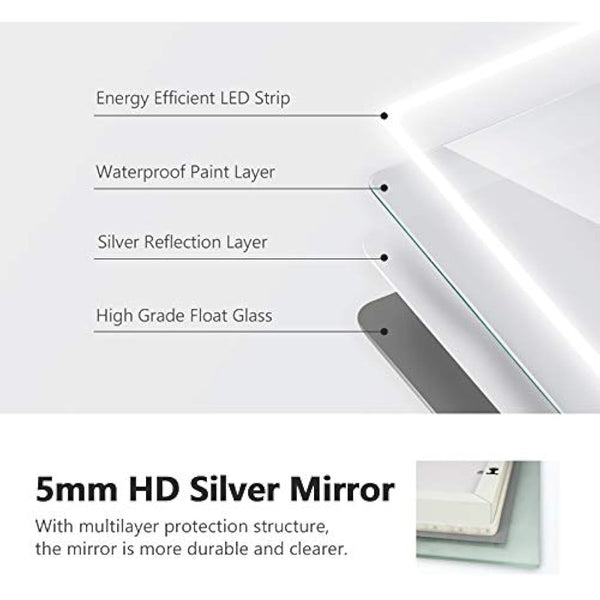 EMKE 500 X 700 mm LED Illuminated Bathroom Mirror with Lights and Demister Pad, Wall Mounted Touch Sensor Bathroom Mirrors Anti Fog for Makeup Cosmetic, IP44 Rated