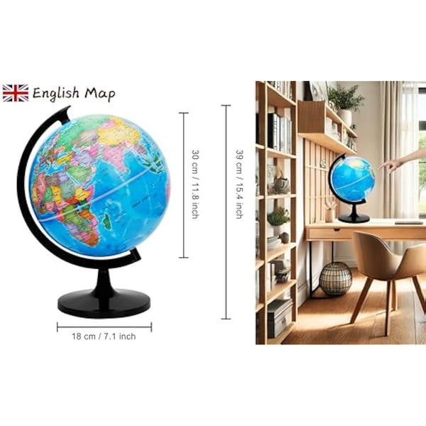 EXERZ 30cm World Globe Political Map - Large Educational Geographic Self Assembled School Globe - 30cm Diameter