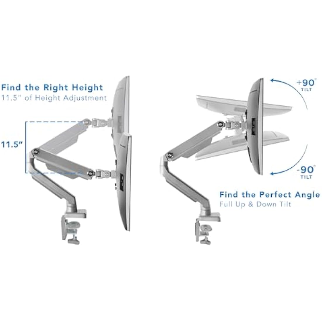 Mount-It! Single Monitor Arm Mount | Desk Stand | Full Motion Height Adjustable Articulating Mechanical Spring Arm | Fits 24 27 29 30 32 Inch VESA Compatible Computer Screen | C-Clamp and Grommet Base
