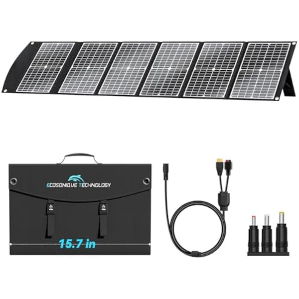 Ecosonique 100W Portable Foldable Solar Panels Charger Fast Charging with USB-C PD3.0 USB-A QC3.0 DC 20V Lightweight with Kickstand for Camping Power Station Solar Generators Cell Phones Power Banks