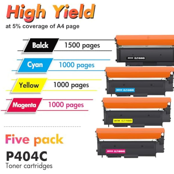 4 Pack CLT-P404C P404C K404S for Samsung C430w Toner Cartridge Xpress SL C480w C480fw C480fn C430 C480 C43x C48x CLT-K404S CLT-C404S CLT-M404S CLT-Y404S Black Cyan Yellow Magenta