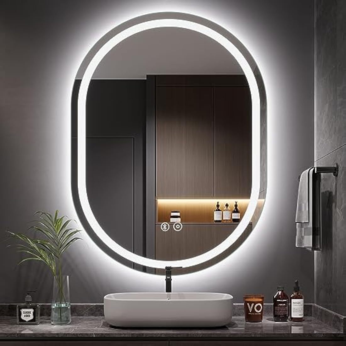 Dripex 600 x 800 mm Bluetooth Oval Bathroom LED Mirror, Illuminated Backlit Wall Mounted Bathroom Mirror with Demister, Anti-fog, 3 Lighting Modes, Dimming Light, IP44