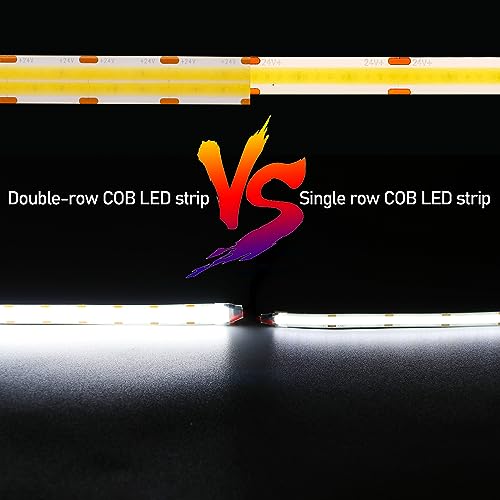 GOMING 32.8ft(10M) DC 24V Double Row COB LED Strip Light Cool White 6000K IP65 Waterproof 6000LEDs CRI 93+ 20000lm Uniform Glow Dotless Flexible LED