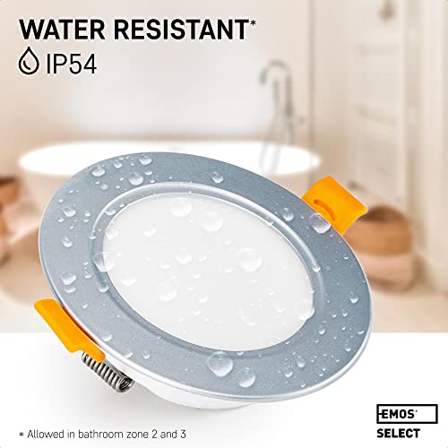 EMOS LED Downlights for Ceiling, 5W/500 Lumens, Warm White 3000K | IP54 Waterproof LED Spot Lights for Bathroom etc. | Set of 6 Recessed LED Ceiling