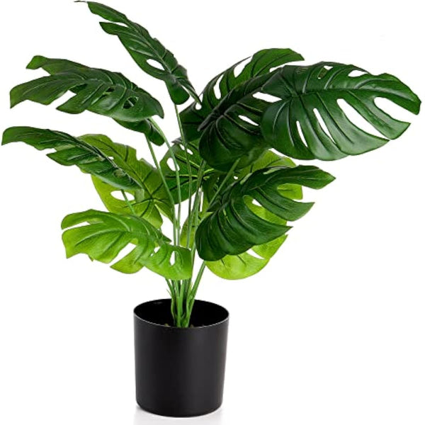 Hacaroa Large Artificial Plants Indoors Monstera Deliciosa Plant with 12 Leaves 23.5"/60cm Tall Faux Tropical Tree Leaves in Black Pot Artificial Plants Indoors in Pots for Home Office Decoration