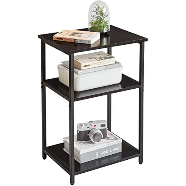 IBUYKE Industrial Side Table,End Table,Nightstand,3-Tier Storage Shelves,Steel Frame,for Hallway,Sofa,Living Room, Bedroom, Black, 39 x 29 x 58.5 cm TMJ402B