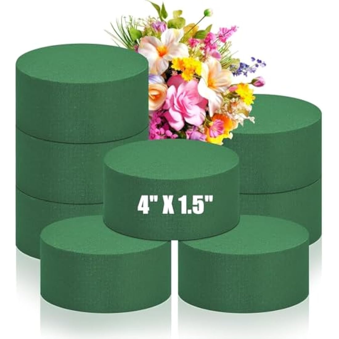 8Pcs Round Floral Foam Blocks, Each Block 4" X 1.5" Green Wet Dry Flower Foam for Fresh and Artificial Flowers, Plant Foam Wedding for Garden Decor DIY Craft, Party Decoration, Flower Arrangements