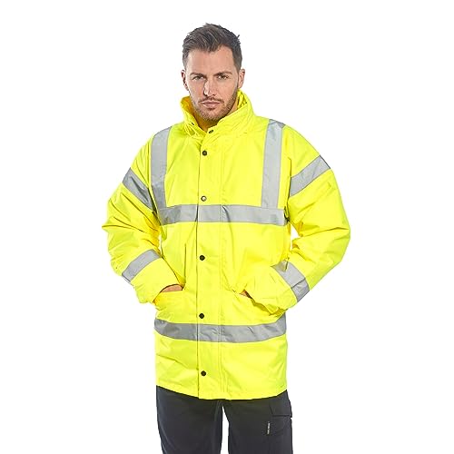 Portwest S460 Men's Winter Traffic Jacket Hi Vis Hooded Work Coat Reflective Fully Lined Zip Safety Utility Waterproof Reflective Workwear